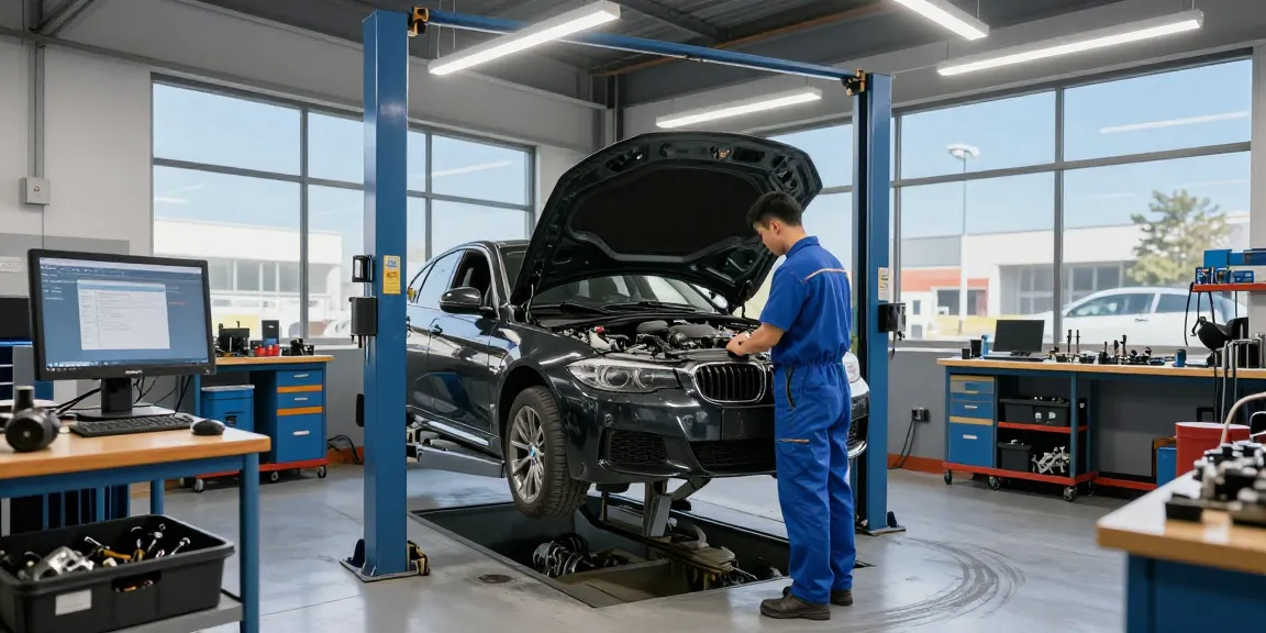 Professioneller Service in einer bmw werkstatt Hannover mit Techniker, der an einem Motor arbeitet.