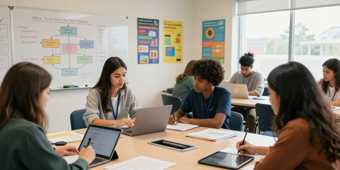 Students engaged in apprenticeships learning in a modern classroom setting.