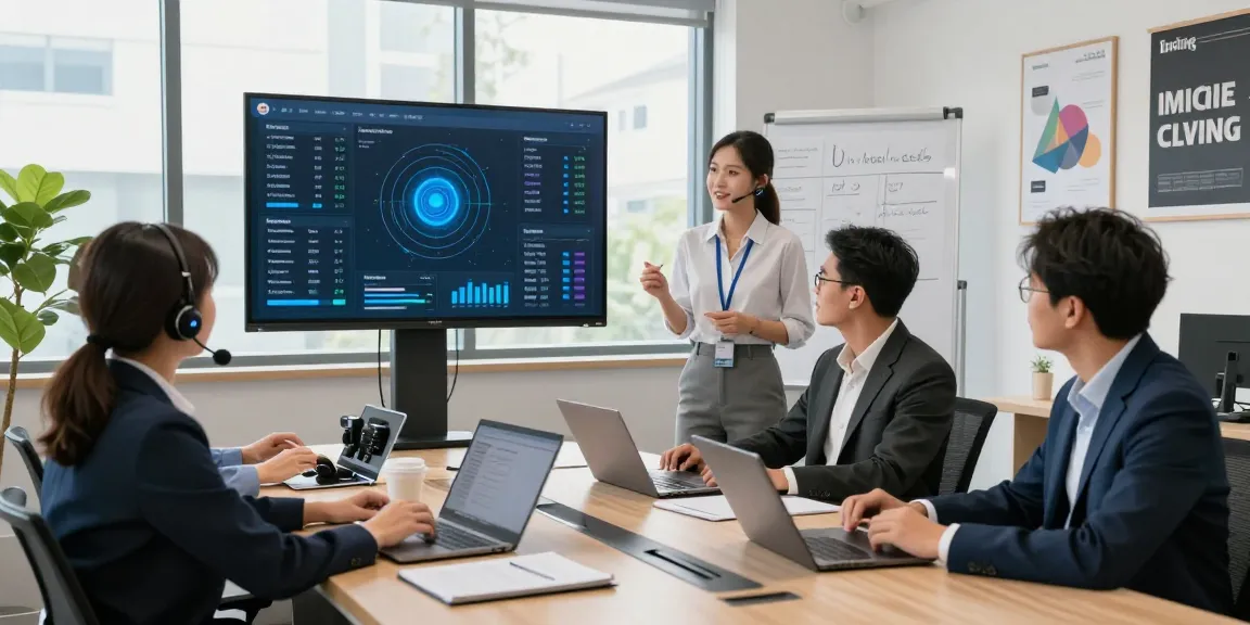 AI receptionist for small business enhancing teamwork and efficiency in a modern office.
