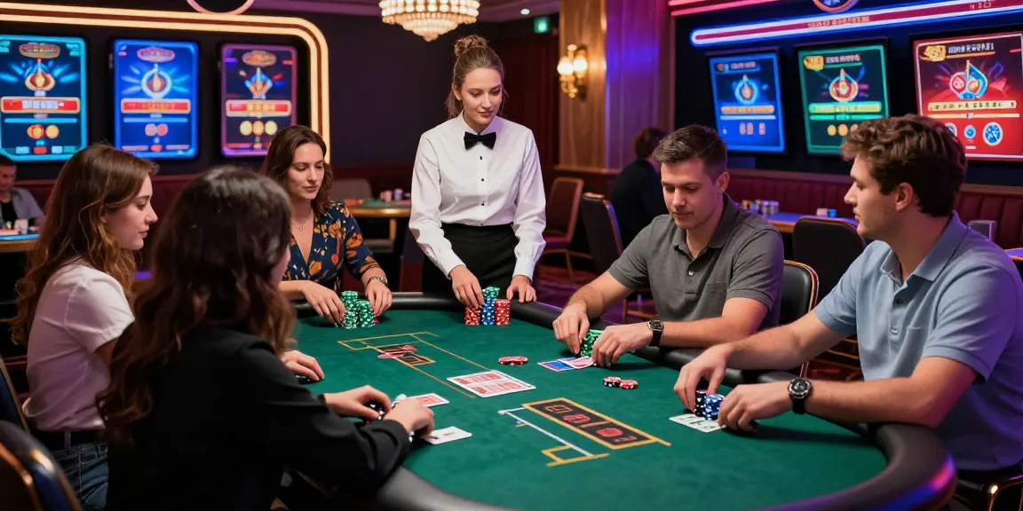 Scène palpitante de nouveau casino en ligne avec des joueurs à une table de croupier en direct, atmosphère vibrante et gameplay engageant.