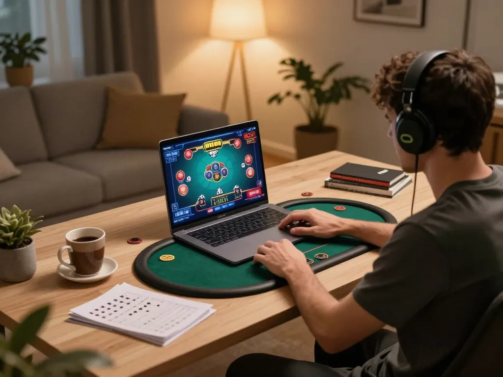 Engaging in an online casino game with minimal deposit slot depo 1k and vibrant graphics on screen.