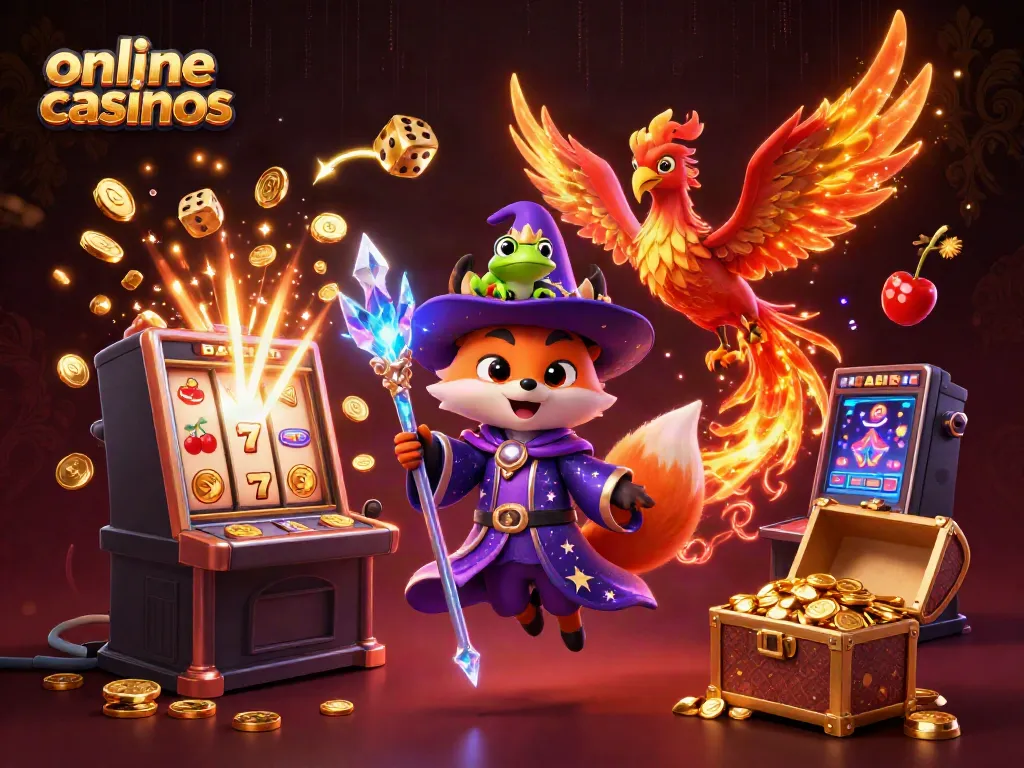 Engage with exciting online casinos featuring a wizard fox and a phoenix amidst a jackpot explosion.
