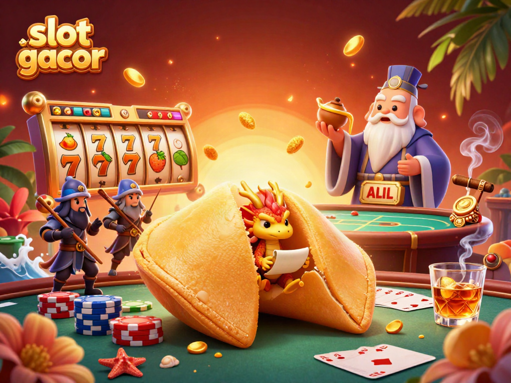 Experience the excitement of slot gacor with a whimsical 3D scene featuring lively characters and game elements.