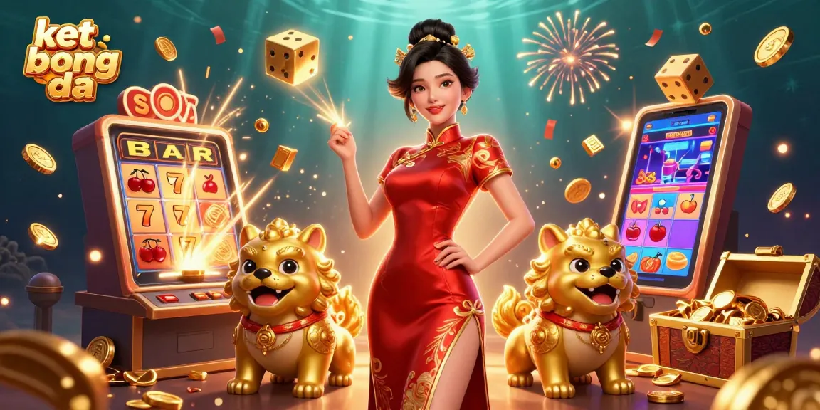 Experience ket qua bong da with vibrant characters, slot machines, and festive fireworks in a captivating casino scene.