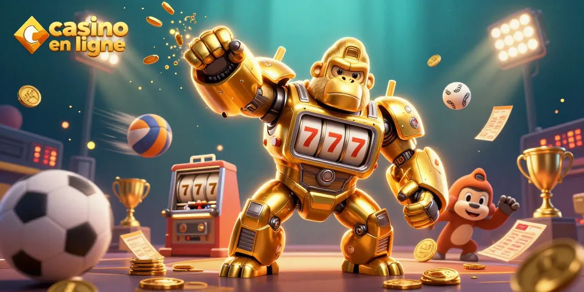 Jouez au casino en ligne avec la machine à sous transformée en gorille, éclats de pièces d'or autour.