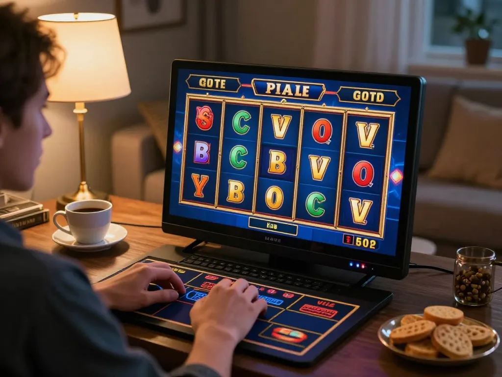 Enjoying thrilling slot online games at home with colorful visuals and cozy ambiance.