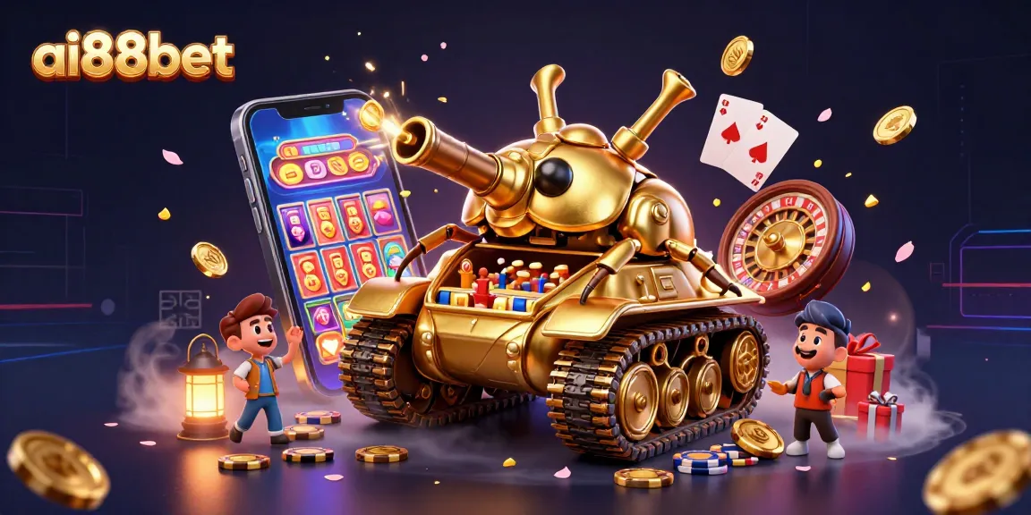 Experience thrilling gameplay at ai88bet with a vibrant illustration of a miniature casino in a golden beetle tank.