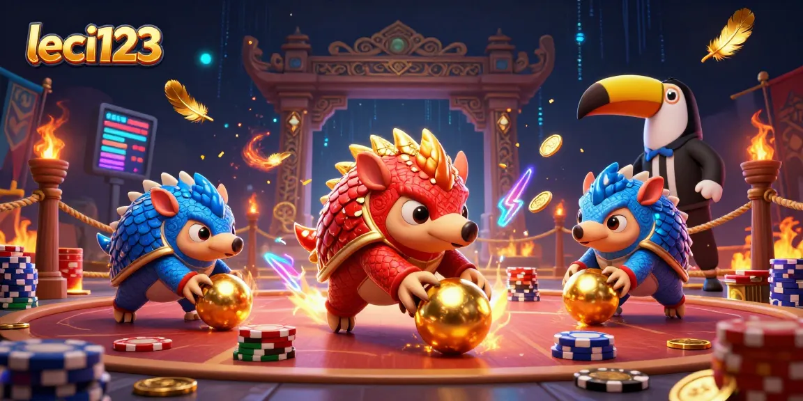 Experience exciting gameplay at leci123 with vibrant pangolins competing amidst poker chips.