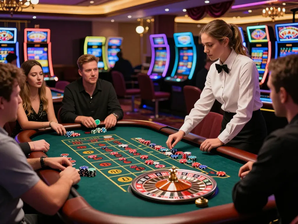 Players enjoy the excitement of roulette at vaobet casino, showcasing vibrant chips and engaged expressions.