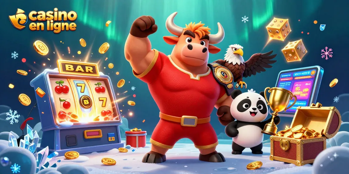 Jouer sur un casino en ligne avec le bull mascotte, l'aigle et le panda célébrant des gains excitants