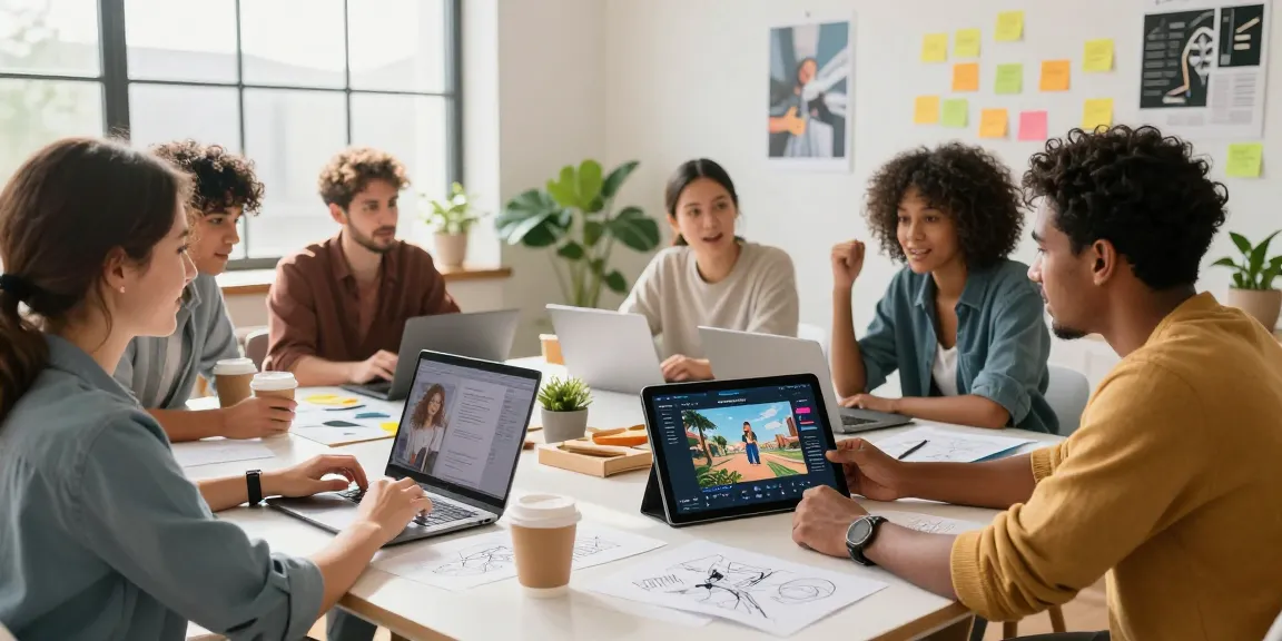 ai seedance 2.0 team collaborating on AI video projects in a bright workspace