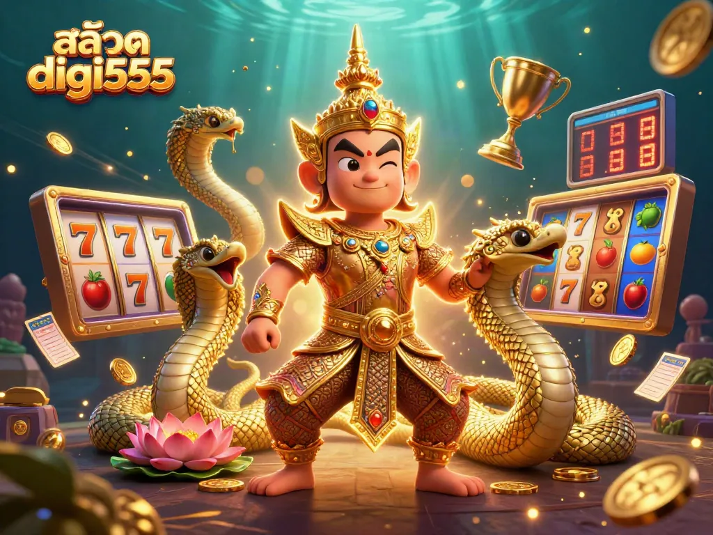 Play สล็อต digi555 with vibrant slot reels, golden guardian, and winning chances!