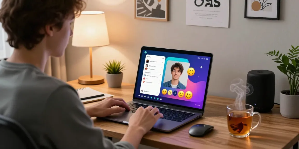 Engaging porn chat AI experience in a cozy home office environment with interactive elements.