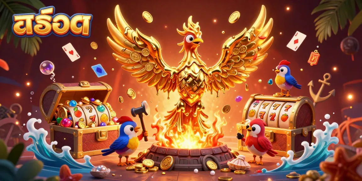 Experience the excitement of สล็อต with a golden phoenix and dynamic gaming elements in this vibrant scene.