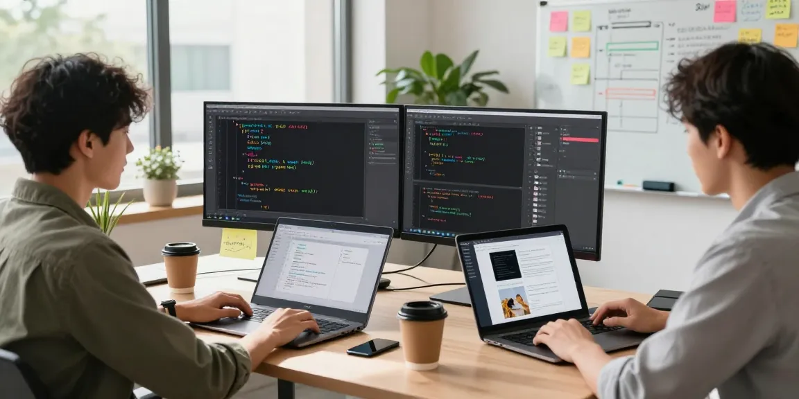 Developers efficiently using 截图软件 Snipaste in a collaborative workspace filled with tech tools and natural light.