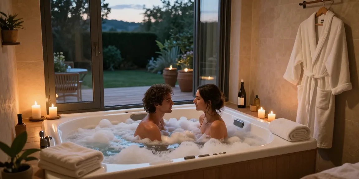 Chambre romantique Toulouse with a cozy jacuzzi setup for a romantic dinner date.