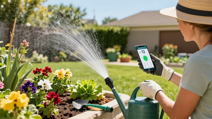 Utilizing RainPoint Irrigation Controllers for precise garden watering, showcasing effective watering techniques and vibrant plant growth.