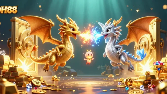 Experience the thrilling adventures of DH88 with captivating dragons unleashing fire and ice amidst dazzling treasures.