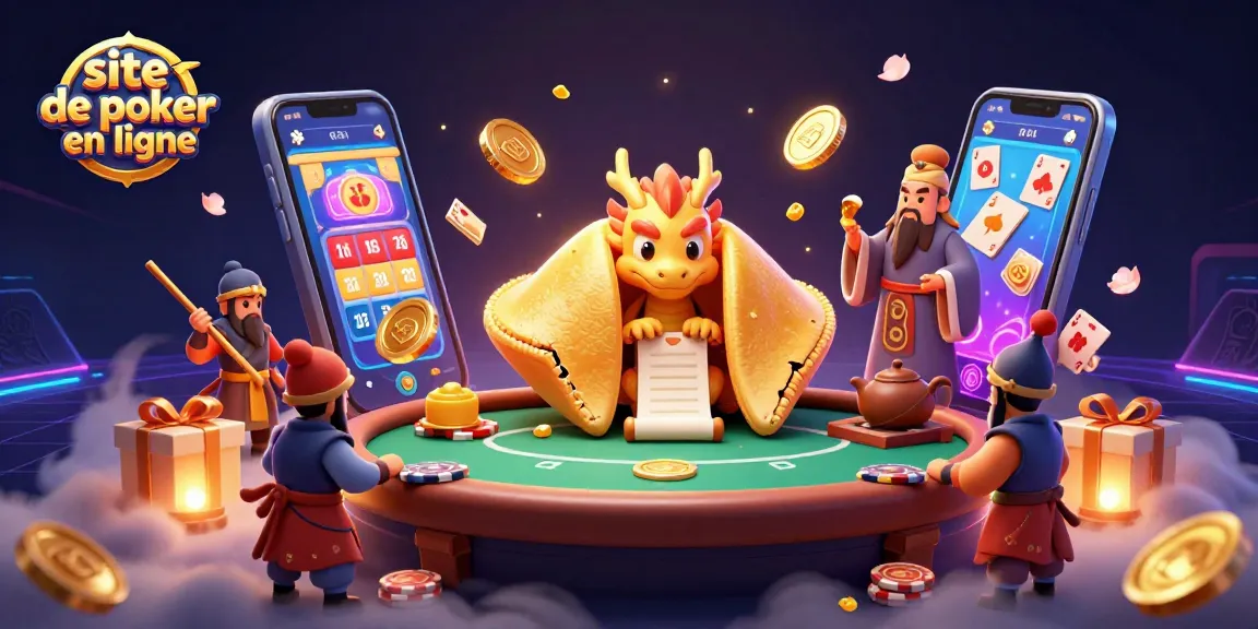 Découvrez le site de poker en ligne avec un dragon sage et des personnages ludiques illustrant l'excitation du jeu.