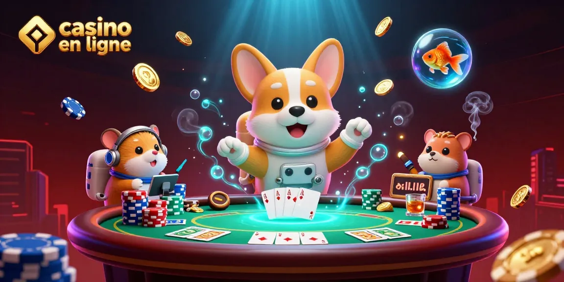 Découvrez un casino en ligne futuriste avec un corgi astronaute, des jetons et des pièces dorées en apesanteur.