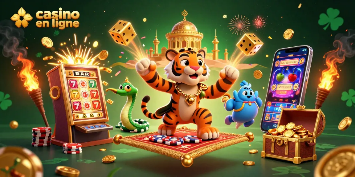 Découvrez une scène dynamique de casino en ligne avec des personnages colorés et des jeux animés.