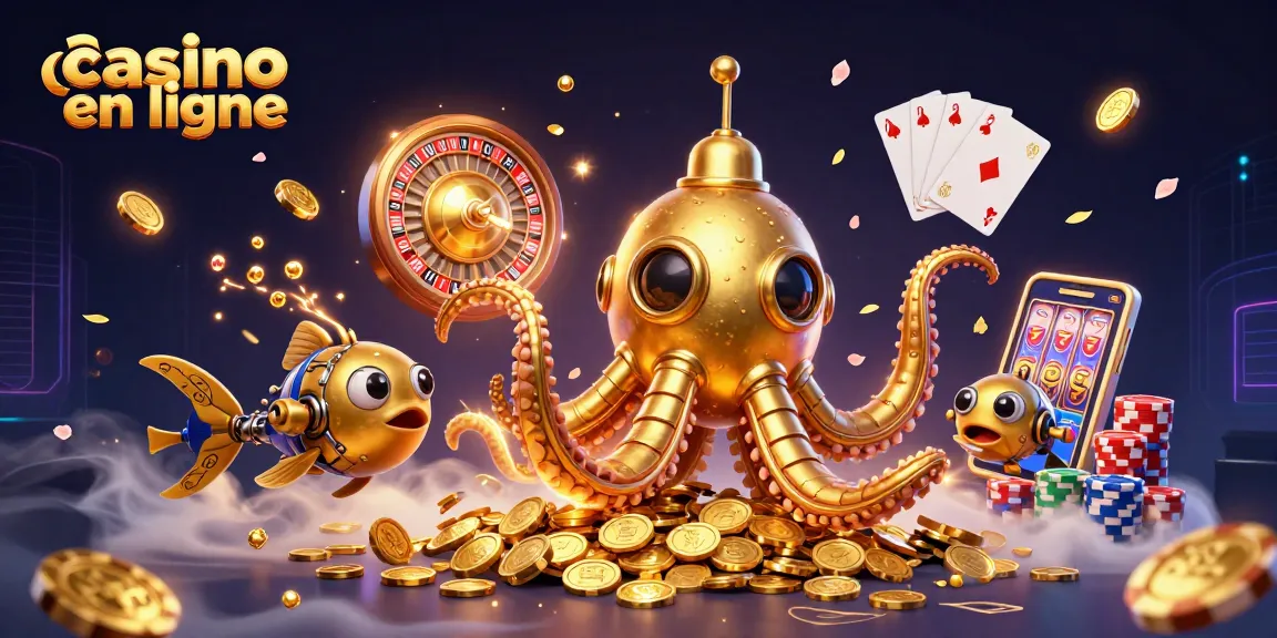 Plongée dans l'univers captivant du casino en ligne avec un kraken doré émergeant de pièces d'or.