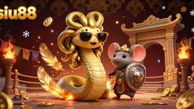 Win exciting games at siu88 with a vibrant casino scene showcasing Medusa and warrior mouse.