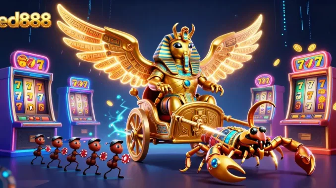 Spin to win with red888's dynamic casino scene featuring a colorful abundance of slot machines.