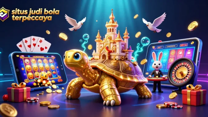 Engage in thrilling gameplay at situs judi bola terpercaya amidst vibrant casino visuals.