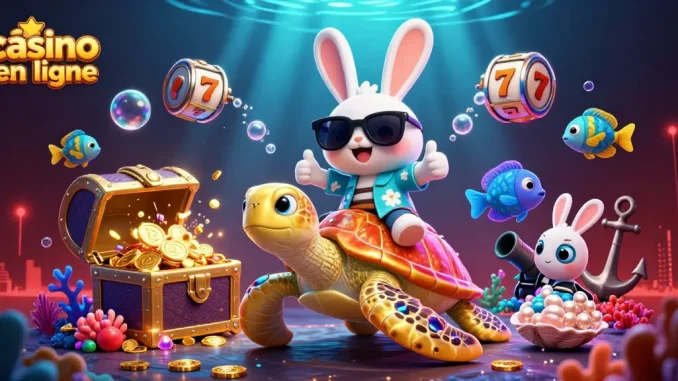Profitez d'une expérience captivante dans un casino en ligne avec un adorable lapin chanceux et une tortue dorée.