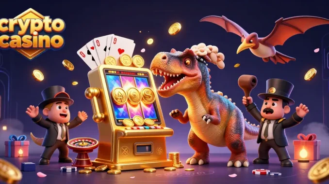 Casino crypto avec un pachycéphalosaur, un manager ankylosaure et des pièces dorées volantes