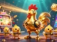 Engage with situs gacor as the golden rooster robot unleashes laser beams amidst a jackpot explosion.