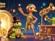 Explorez un casino en ligne avec une illustration dynamique, comprenant des symboles de jeu captivants.