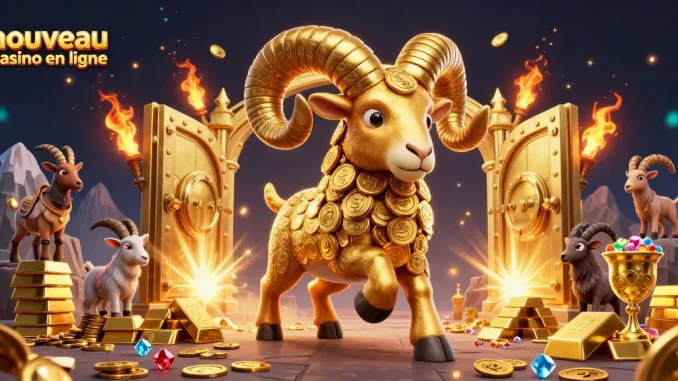 Rejoignez le nouveau casino en ligne avec un bélier doré et des trésors scintillants.