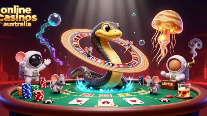 Experience the thrill of online casinos Australia with astronaut mice betting on a cosmic roulette wheel.