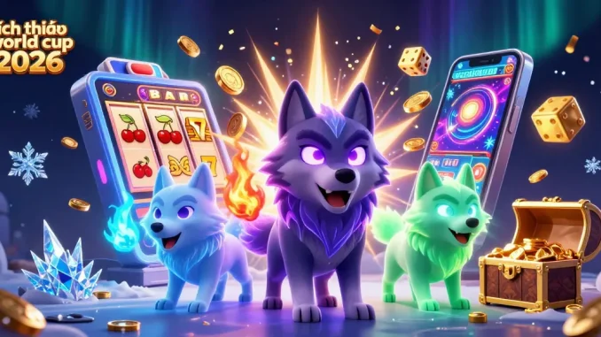 Engage with lịch thi đấu world cup 2026 in a vibrant casino-themed digital illustration.