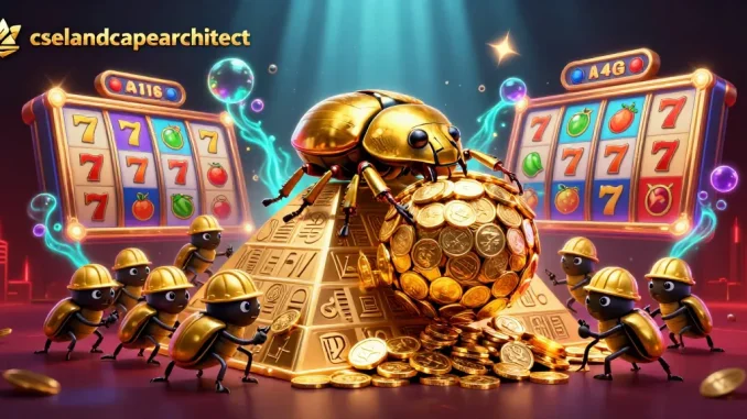 Experience the excitement of cselandscapearchitect with dynamic casino elements in a vibrant 3D illustration.