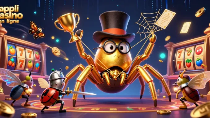 Appli casino en ligne : une illustration 3D de jeux avec des personnages et des éléments de casino captivants.