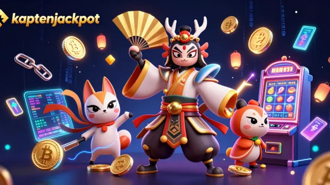 Engage with the kaptenjackpot slot machine magic featuring dynamic characters and vivid cryptocurrency elements.